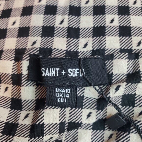 NEW SAINT + SOFIA SZ 10 Noho Skirt - Lightning Gingham print Black & Light Tan - Picture 9 of 13